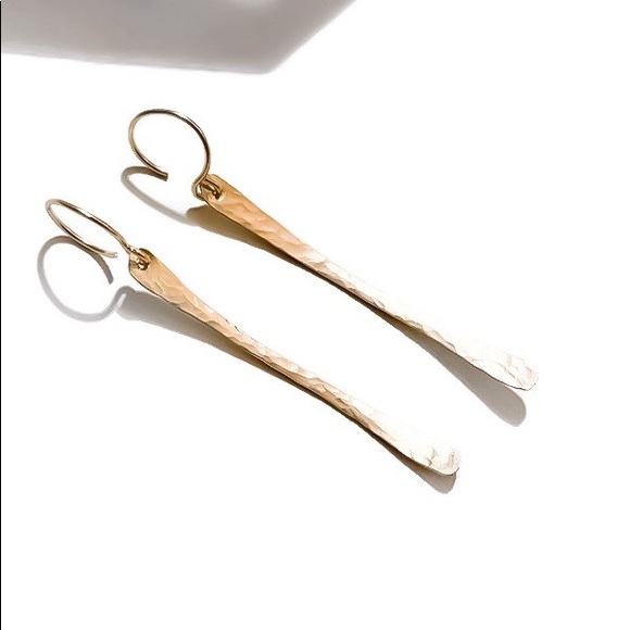 Long Textured/Hammered Bar Dangle Drop Earrings - Picture 4 of 6